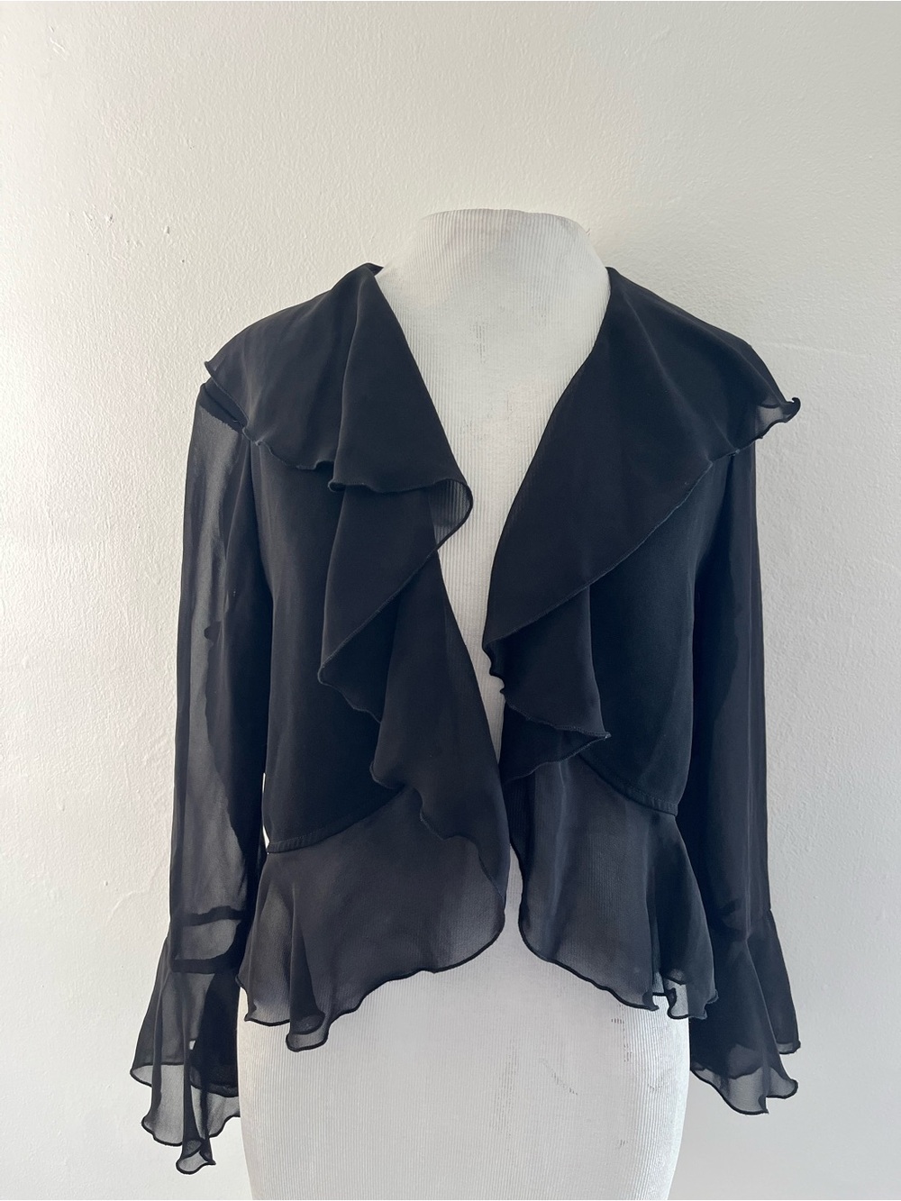 SL Fashions Black Ruffled Sheer Blouse